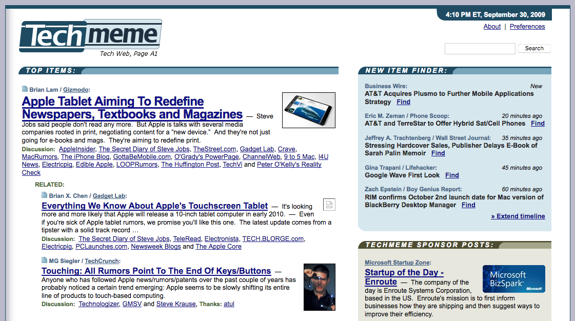 Techmeme homepage (2009)